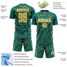 Load image into Gallery viewer, Custom Teal Gold-White Lightning Sports Sublimation Soccer Uniform Jersey