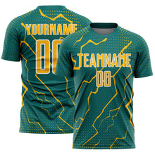 Load image into Gallery viewer, Custom Teal Gold-White Lightning Sports Sublimation Soccer Uniform Jersey