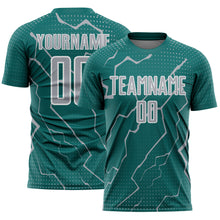 Load image into Gallery viewer, Custom Teal Gray-White Lightning Sports Sublimation Soccer Uniform Jersey