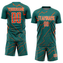 Load image into Gallery viewer, Custom Teal Orange-White Lightning Sports Sublimation Soccer Uniform Jersey