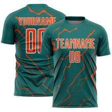 Load image into Gallery viewer, Custom Teal Orange-White Lightning Sports Sublimation Soccer Uniform Jersey