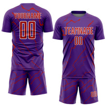 Load image into Gallery viewer, Custom Purple Red-White Lightning Sports Sublimation Soccer Uniform Jersey