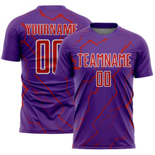 Load image into Gallery viewer, Custom Purple Red-White Lightning Sports Sublimation Soccer Uniform Jersey
