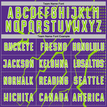 Load image into Gallery viewer, Custom Purple Neon Green-White Lightning Sports Sublimation Soccer Uniform Jersey