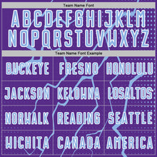 Load image into Gallery viewer, Custom Purple Light Blue-White Lightning Sports Sublimation Soccer Uniform Jersey