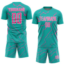 Load image into Gallery viewer, Custom Aqua Pink-White Lightning Sports Sublimation Soccer Uniform Jersey