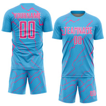 Charger l'image dans la galerie, Custom Sky Blue Pink-White Lightning Sports Sublimation Soccer Uniform Jersey