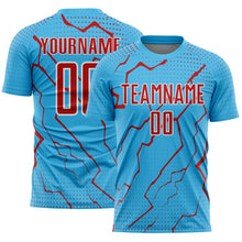 Charger l'image dans la galerie, Custom Sky Blue Red-White Lightning Sports Sublimation Soccer Uniform Jersey