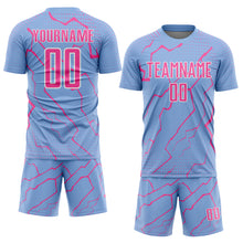 Загрузить изображение в средство просмотра галереи, Custom Light Blue Pink-White Lightning Sports Sublimation Soccer Uniform Jersey