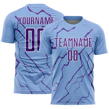 Загрузить изображение в средство просмотра галереи, Custom Light Blue Purple-White Lightning Sports Sublimation Soccer Uniform Jersey