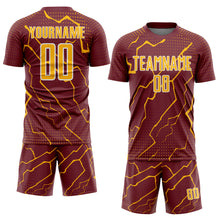 Загрузить изображение в средство просмотра галереи, Custom Burgundy Gold-White Lightning Sports Sublimation Soccer Uniform Jersey