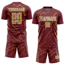Загрузить изображение в средство просмотра галереи, Custom Burgundy Old Gold-White Lightning Sports Sublimation Soccer Uniform Jersey