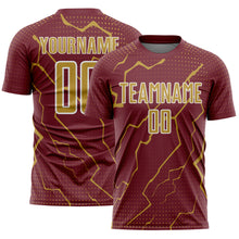 Загрузить изображение в средство просмотра галереи, Custom Burgundy Old Gold-White Lightning Sports Sublimation Soccer Uniform Jersey