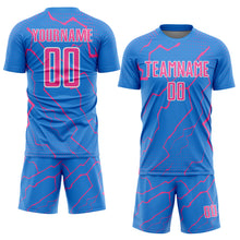 Load image into Gallery viewer, Custom Powder Blue Pink-White Lightning Sports Sublimation Soccer Uniform Jersey