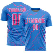 Load image into Gallery viewer, Custom Powder Blue Pink-White Lightning Sports Sublimation Soccer Uniform Jersey