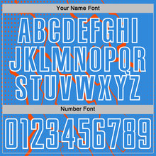 Load image into Gallery viewer, Custom Powder Blue Orange-White Lightning Sports Sublimation Soccer Uniform Jersey