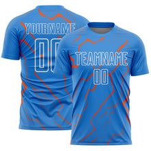 Load image into Gallery viewer, Custom Powder Blue Orange-White Lightning Sports Sublimation Soccer Uniform Jersey
