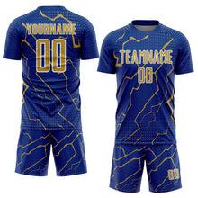 Charger l'image dans la galerie, Custom Royal Old Gold-White Lightning Sports Sublimation Soccer Uniform Jersey