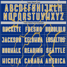 Charger l'image dans la galerie, Custom Royal Old Gold-White Lightning Sports Sublimation Soccer Uniform Jersey