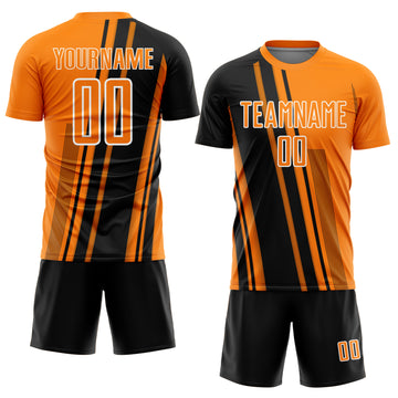 Custom Bay Orange Black-White Lines Sports Sublimation Soccer Uniform Jersey