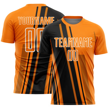 Custom Bay Orange Black-White Lines Sports Sublimation Soccer Uniform Jersey