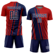 Charger l'image dans la galerie, Custom Red Navy-White Lines Sports Sublimation Soccer Uniform Jersey