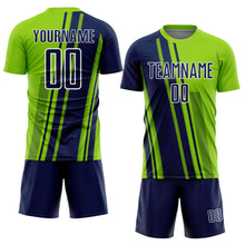 Загрузить изображение в средство просмотра галереи, Custom Neon Green Navy-White Lines Sports Sublimation Soccer Uniform Jersey