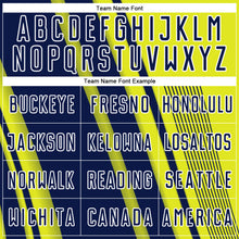 Charger l'image dans la galerie, Custom Neon Yellow Navy-White Lines Sports Sublimation Soccer Uniform Jersey