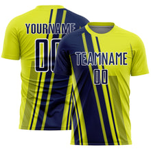 Charger l'image dans la galerie, Custom Neon Yellow Navy-White Lines Sports Sublimation Soccer Uniform Jersey