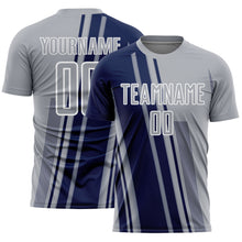 Charger l'image dans la galerie, Custom Gray Navy-White Lines Sports Sublimation Soccer Uniform Jersey