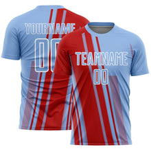Charger l'image dans la galerie, Custom Light Blue Red-White Lines Sports Sublimation Soccer Uniform Jersey