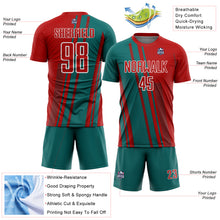 Charger l'image dans la galerie, Custom Red Teal-White Lines Sports Sublimation Soccer Uniform Jersey