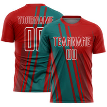Charger l'image dans la galerie, Custom Red Teal-White Lines Sports Sublimation Soccer Uniform Jersey