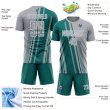 Charger l'image dans la galerie, Custom Gray Teal-White Lines Sports Sublimation Soccer Uniform Jersey