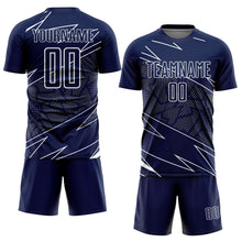 Load image into Gallery viewer, Custom Navy White Lines Sports Sublimation Soccer Uniform Jersey