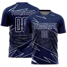 Load image into Gallery viewer, Custom Navy White Lines Sports Sublimation Soccer Uniform Jersey