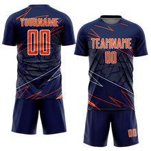 Load image into Gallery viewer, Custom Navy Orange-White Lines Sports Sublimation Soccer Uniform Jersey