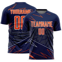 Load image into Gallery viewer, Custom Navy Orange-White Lines Sports Sublimation Soccer Uniform Jersey