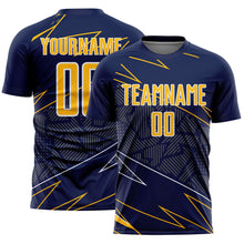 Load image into Gallery viewer, Custom Navy Gold-White Lines Sports Sublimation Soccer Uniform Jersey