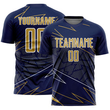 Load image into Gallery viewer, Custom Navy Old Gold-White Lines Sports Sublimation Soccer Uniform Jersey