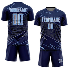 Load image into Gallery viewer, Custom Navy Light Blue-White Lines Sports Sublimation Soccer Uniform Jersey