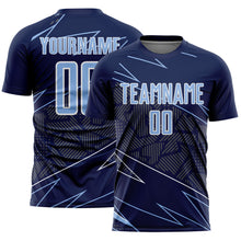 Load image into Gallery viewer, Custom Navy Light Blue-White Lines Sports Sublimation Soccer Uniform Jersey