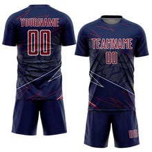 Load image into Gallery viewer, Custom Navy Crimson-White Lines Sports Sublimation Soccer Uniform Jersey