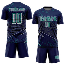 Load image into Gallery viewer, Custom Navy Teal-White Lines Sports Sublimation Soccer Uniform Jersey