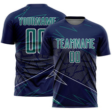 Load image into Gallery viewer, Custom Navy Teal-White Lines Sports Sublimation Soccer Uniform Jersey