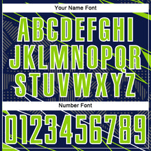 Load image into Gallery viewer, Custom Navy Neon Green-White Lines Sports Sublimation Soccer Uniform Jersey