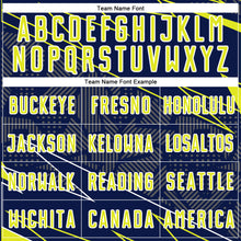 Load image into Gallery viewer, Custom Navy Neon Yellow-White Lines Sports Sublimation Soccer Uniform Jersey