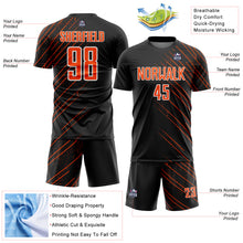 Load image into Gallery viewer, Custom Black Orange-White Lines Sports Sublimation Soccer Uniform Jersey