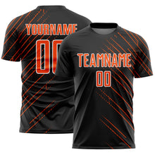 Load image into Gallery viewer, Custom Black Orange-White Lines Sports Sublimation Soccer Uniform Jersey