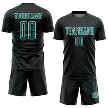 Load image into Gallery viewer, Custom Black Teal-White Lines Sports Sublimation Soccer Uniform Jersey